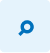 White magnifying glass icon on light blue circular background.