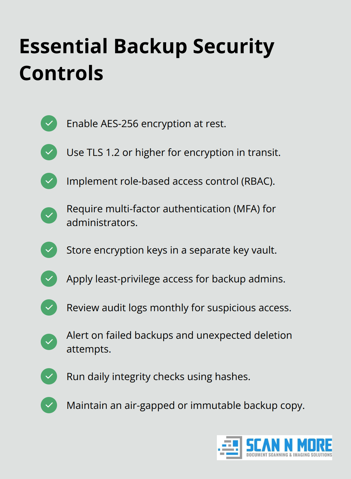 Checklist of must-have controls to secure backups from unauthorized access. - data backup and security