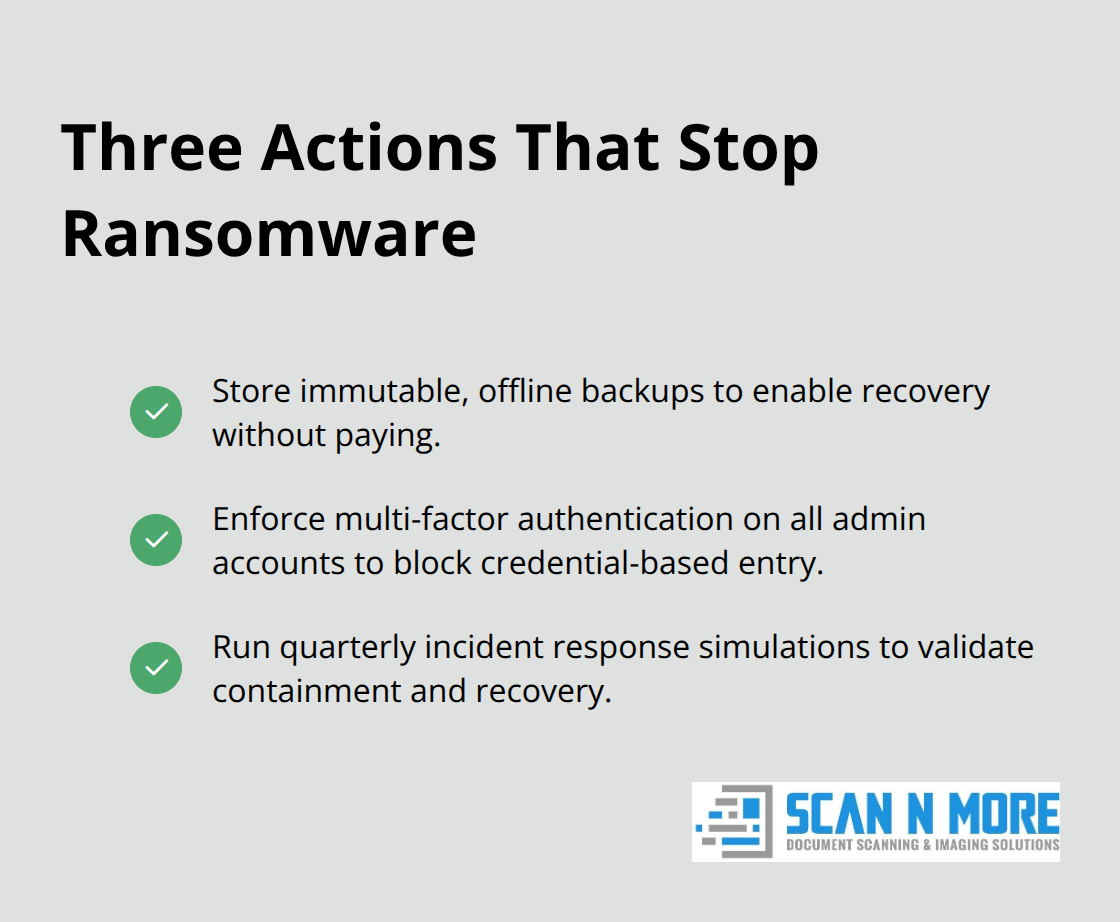 Checklist of top three actions to prevent ransomware impact. - data security controls