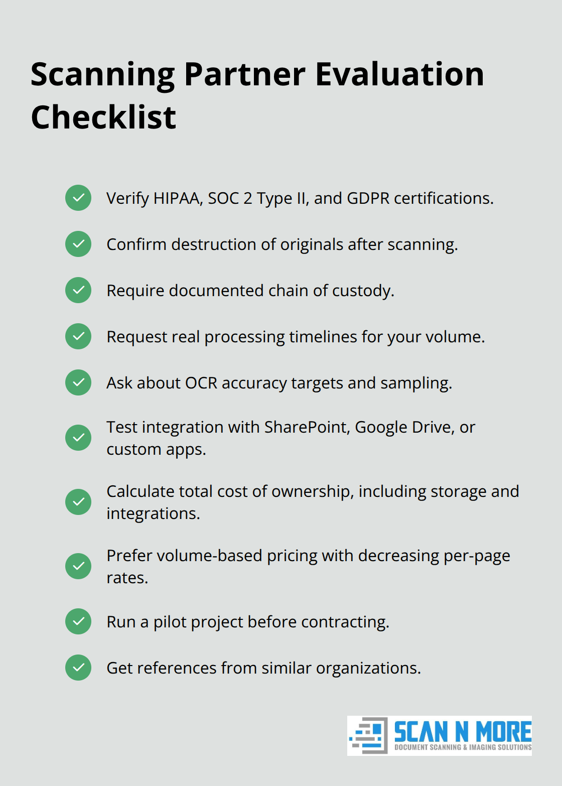 Checklist of criteria for selecting a U.S. document scanning partner - digital document solutions