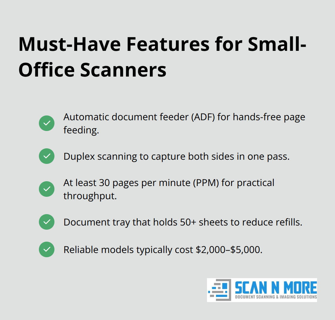 Checklist of essential small-office scanner features for in-house document scanning