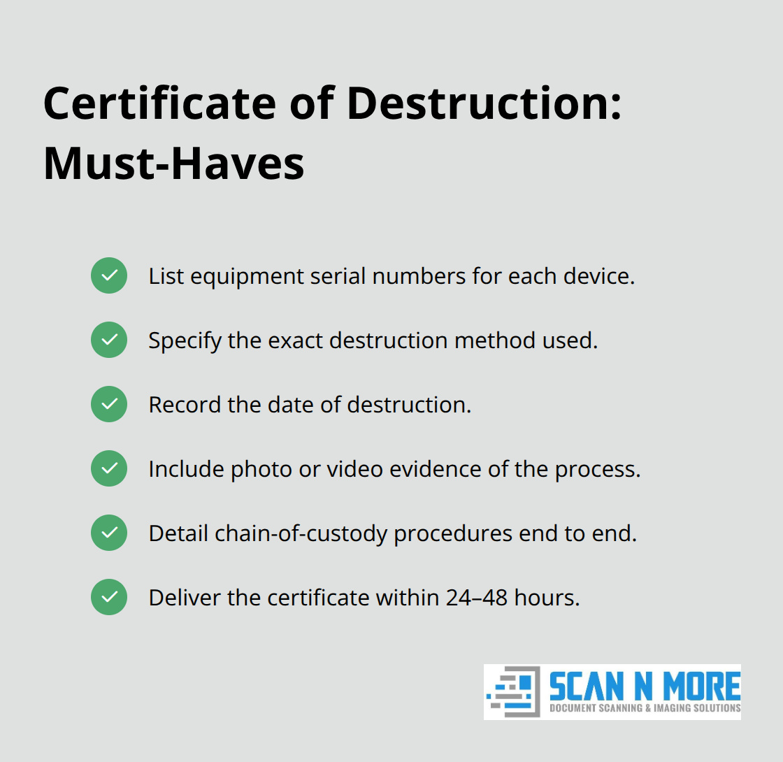 Checklist of required elements to include in a Certificate of Destruction. - hard disk drive disposal