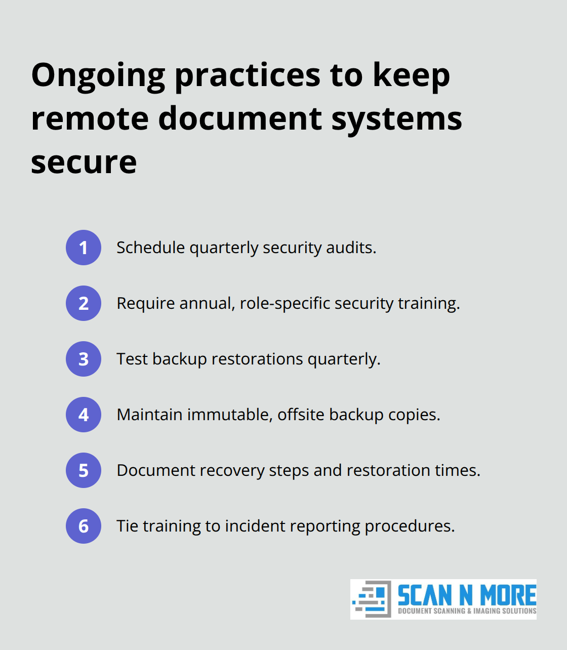 Checklist of audits, training, and backup testing for sustained security