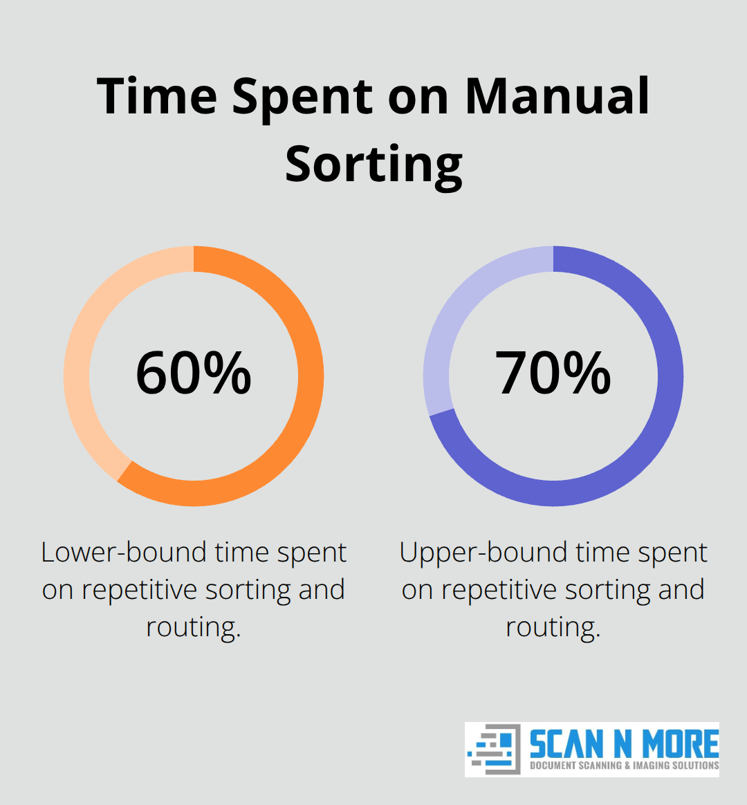 Share of a mailroom employee's time used on repetitive sorting tasks - digital mailroom solutions